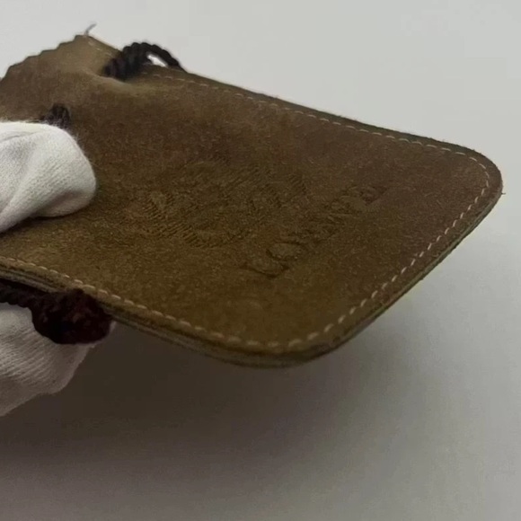 RARE EUC Loewe Logoed Tan Suede Tiny Drawstring Pouch Travel Jewelry - Picture 12 of 15